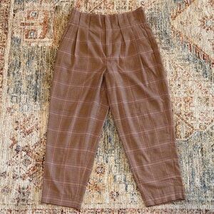 Brown Plaid High Waisted Women's Pants